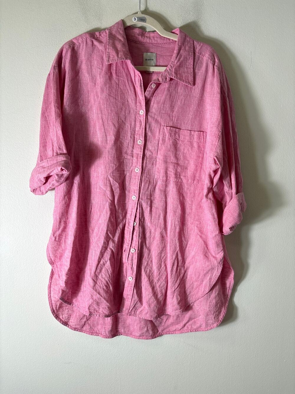 Maeve Pink Linen Shirt Dress Sz M
